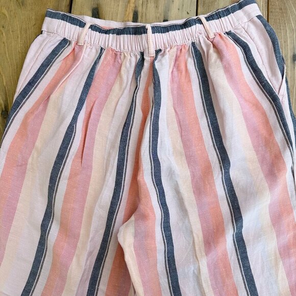 LOFT Linen Rayon Wide Leg Pants Striped M Pink Peach Gray - Picture 2 of 10